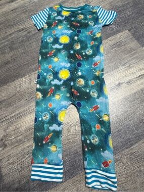 Free Birdees Bamboo Convertible Romper Pajamas Space Rocket Planets 3T EUC